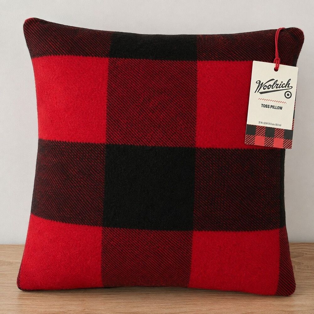 Woolrich Throw Pillow 20x20 Buffalo Plaid Red/Black Polyester Zipper